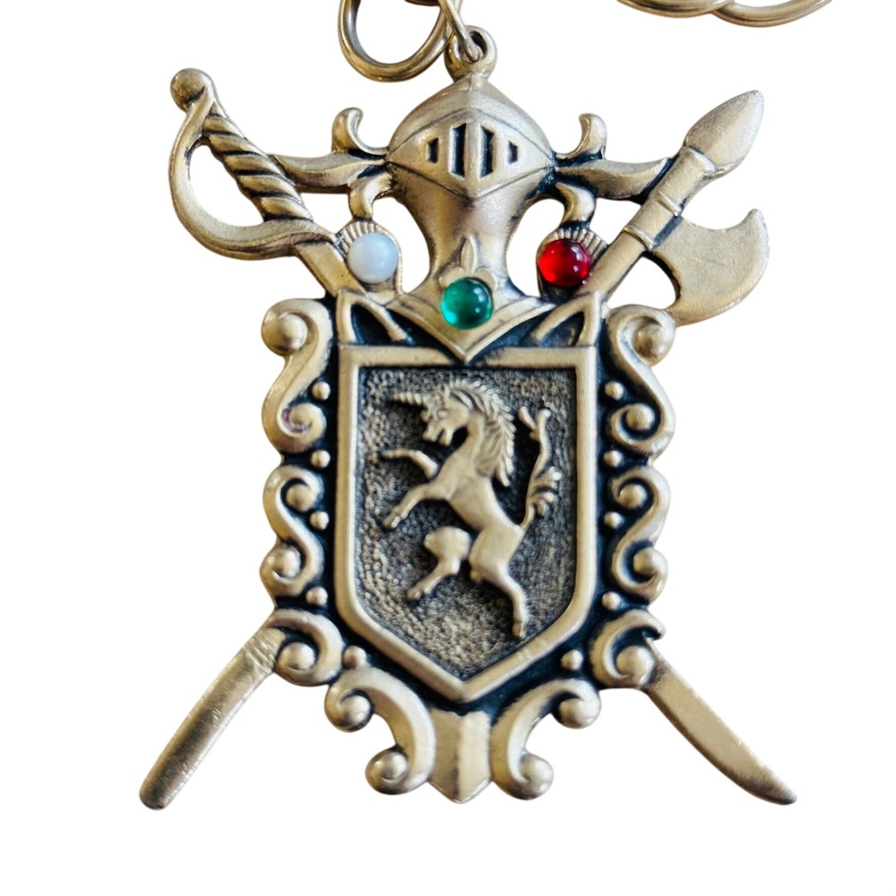 Code Of Arms Unicorn Necklace VTG Swank Etruscan Statement Cabochon Gold Tone‎